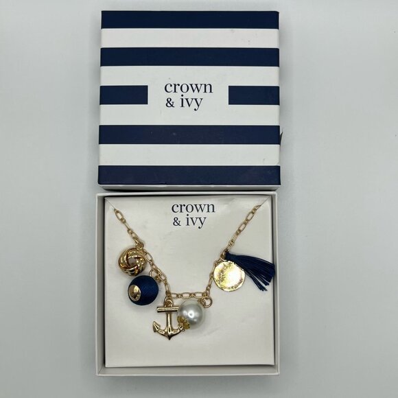 CROWN AND IVY Nautical Charming Necklace Blue and Gold - Picture 2 of 2
